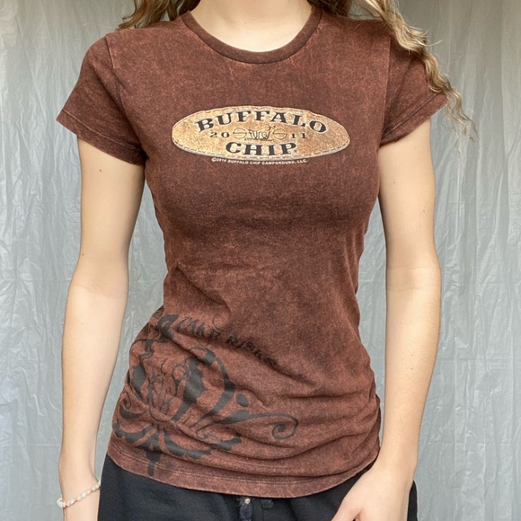 Buffalo Chip Take Risks Graphic Brown Retro 2011 Shortsleeve Shirt - Picture 3 of 9